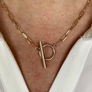 COLLIER CERCLE EN ARGENT OU EN PLAQUE OR CHAINE MAILLE RECTANGLE