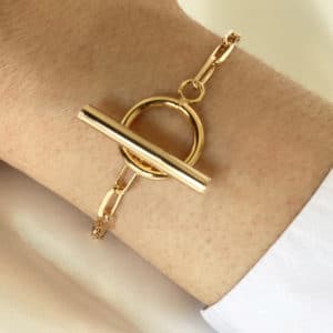 BRACELET UNION GRAND MAILLON CERCLE EN PLAQUE OR